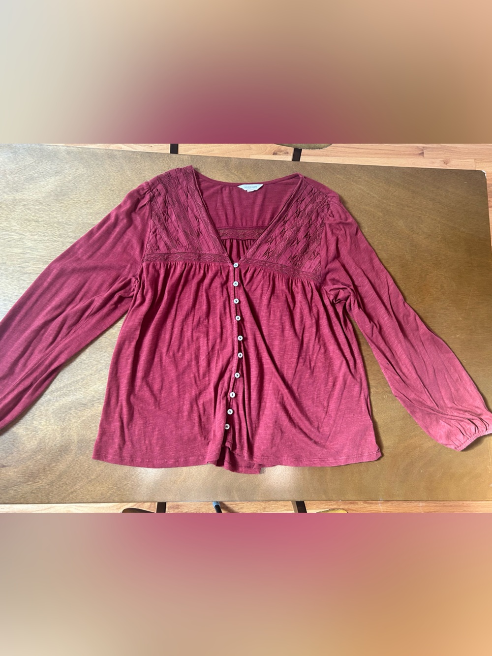 Lucky Brand Burgundy Button-Front Long Sleeve Shirt